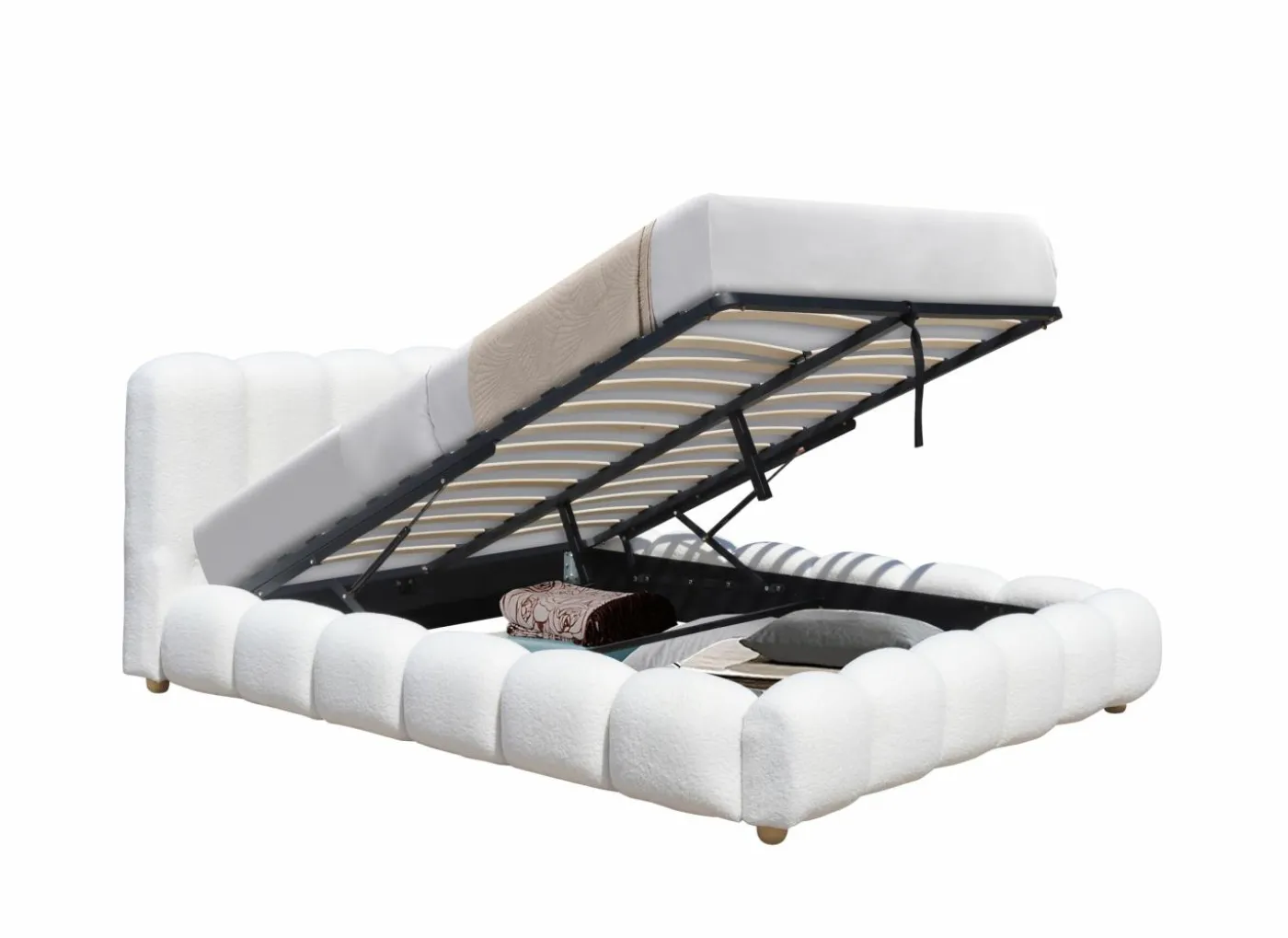 Bed Isola 160x200cm met opbergruimte - bouclé - wit