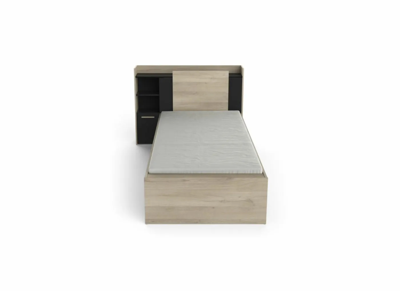 Bed Life 90x190/200cm - decor - kronberg eik & zwart met opbergruimte