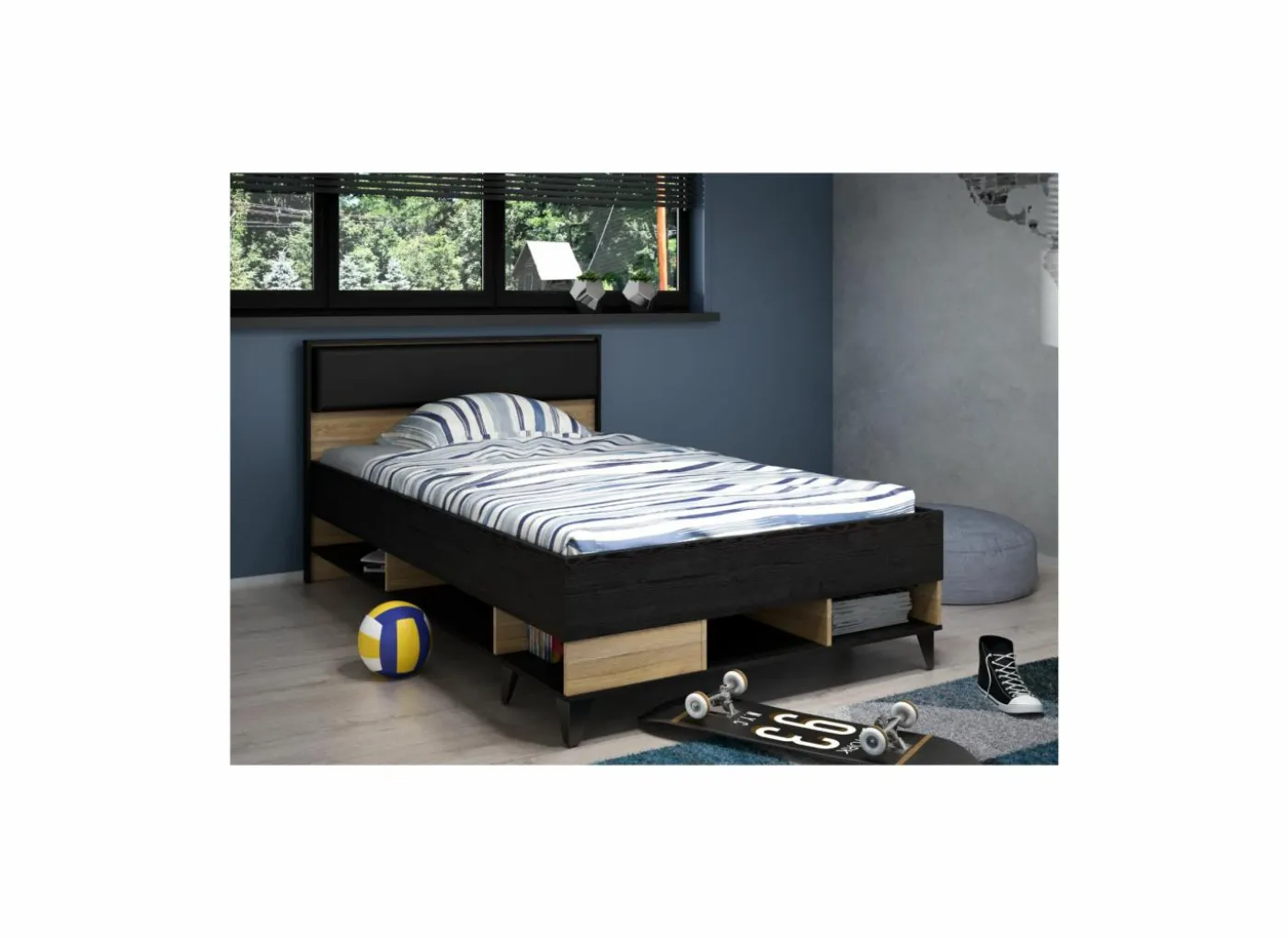 Bed Lya 120x200cm - decor - cabezone oak & mauvella oak met opbergruimte