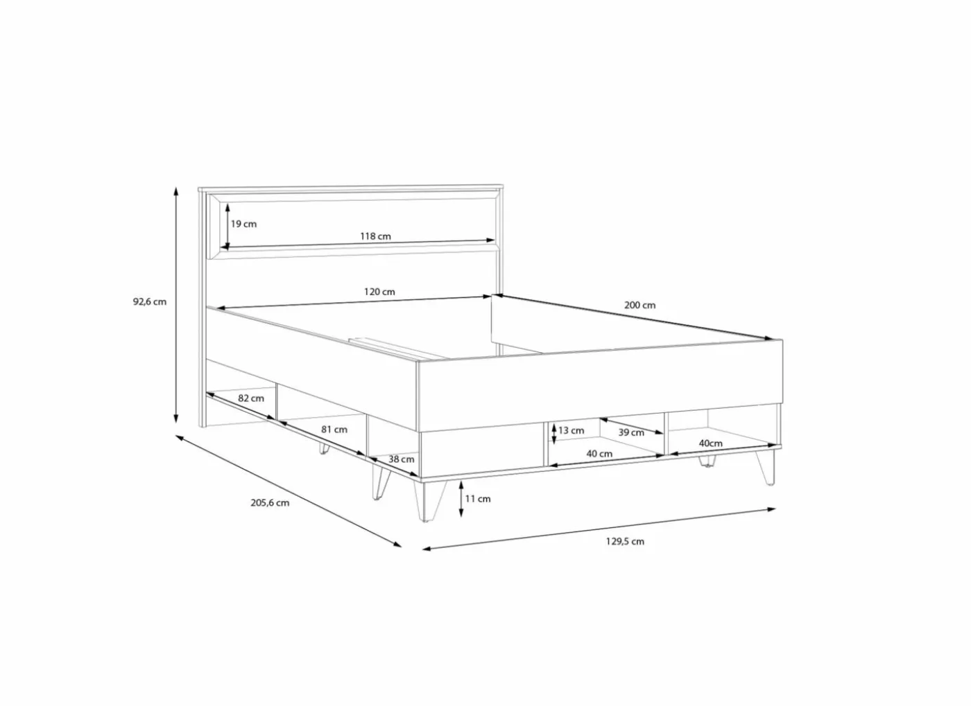 Bed Lya 120x200cm - decor - cabezone oak & mauvella oak met opbergruimte