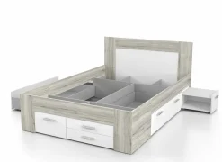Bed Udine 140x200cm - decor - zand eik & wit met opbergruimte