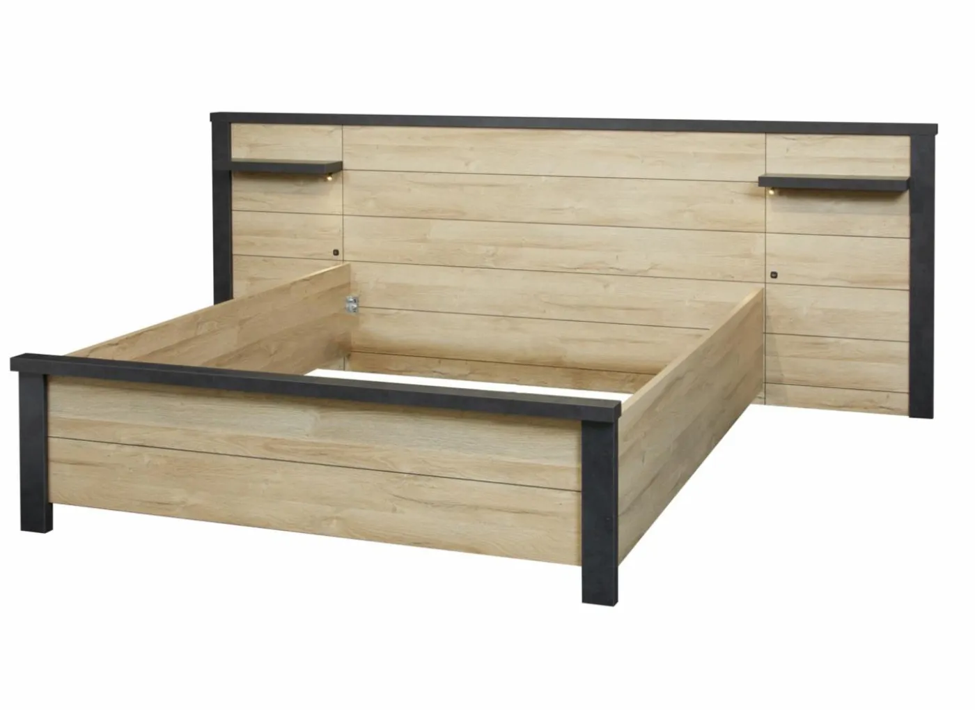 Bed 140x200cm - decor - Franse eik & nox met zijwanden