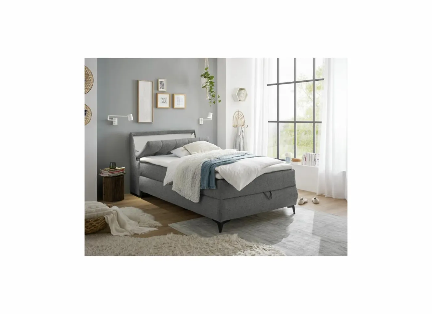 Bedbox Atlantis 120x200cm - stof - donkergrijs met opbergruimte