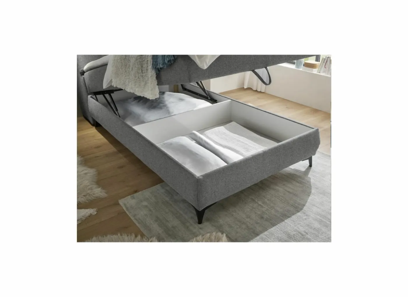 Bedbox Atlantis 120x200cm - stof - donkergrijs met opbergruimte