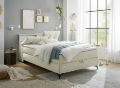 Bedbox Atlantis 140x200cm - stof - ivoor met opbergruimte