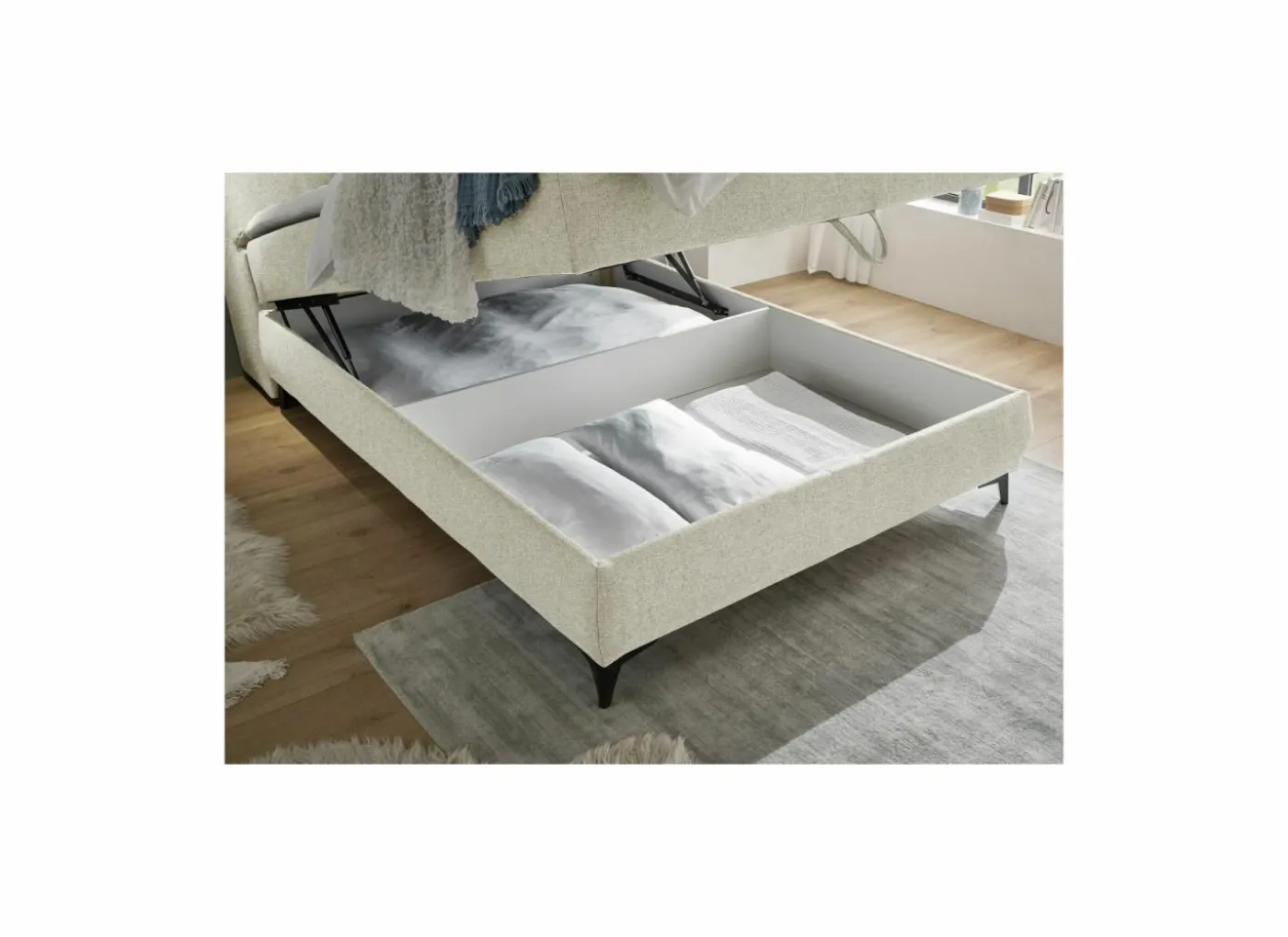 Bedbox Atlantis 140x200cm - stof - ivoor met opbergruimte