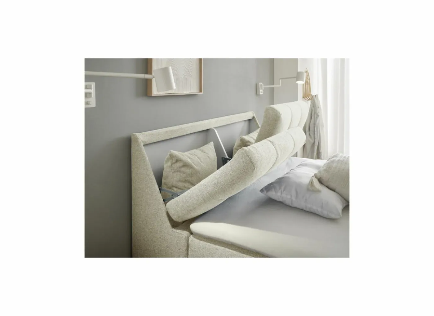 Bedbox Atlantis 140x200cm - stof - ivoor met opbergruimte