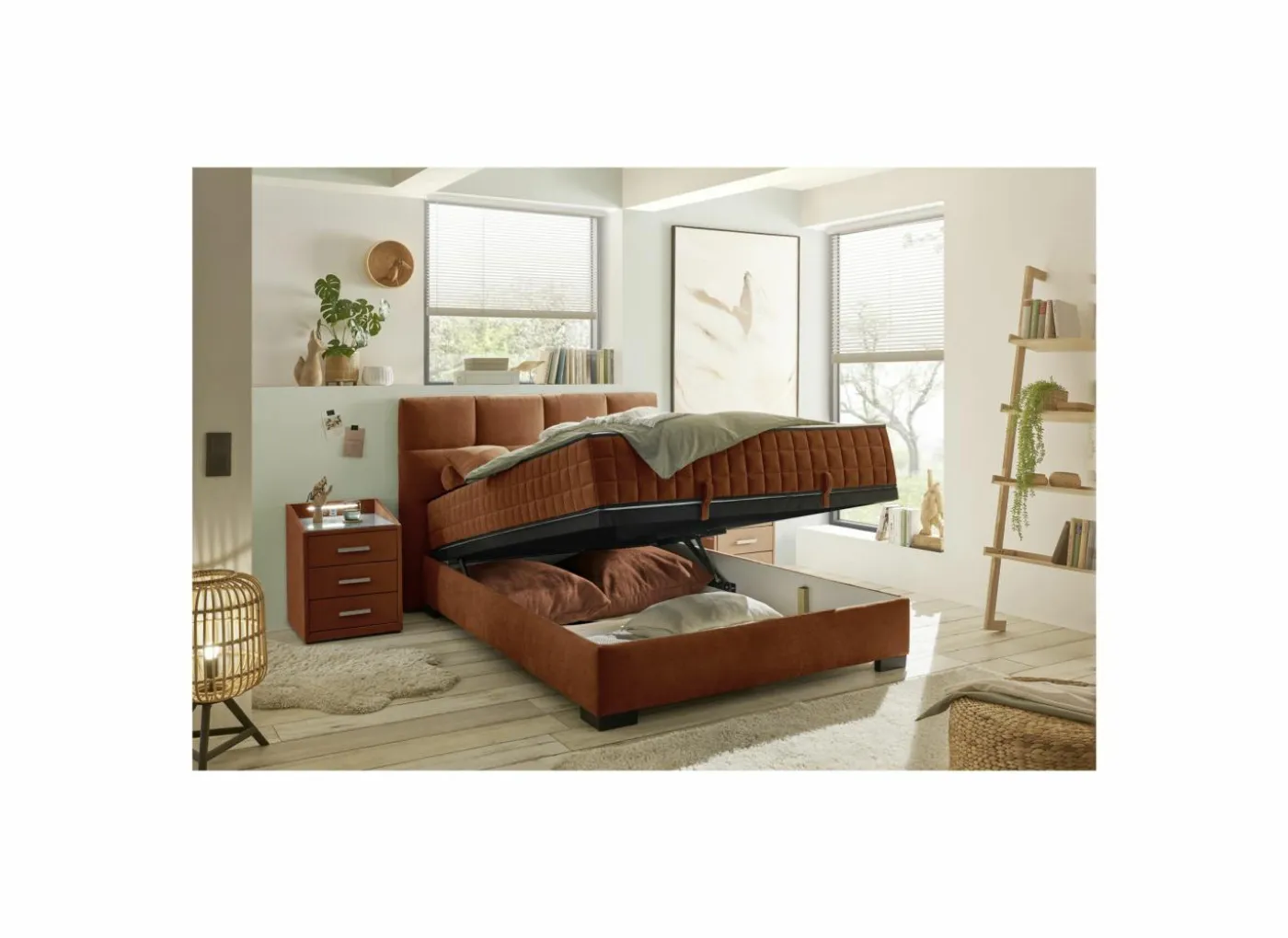 Bedbox Nagol A 140x200cm - stof - cognac met opbergruimte