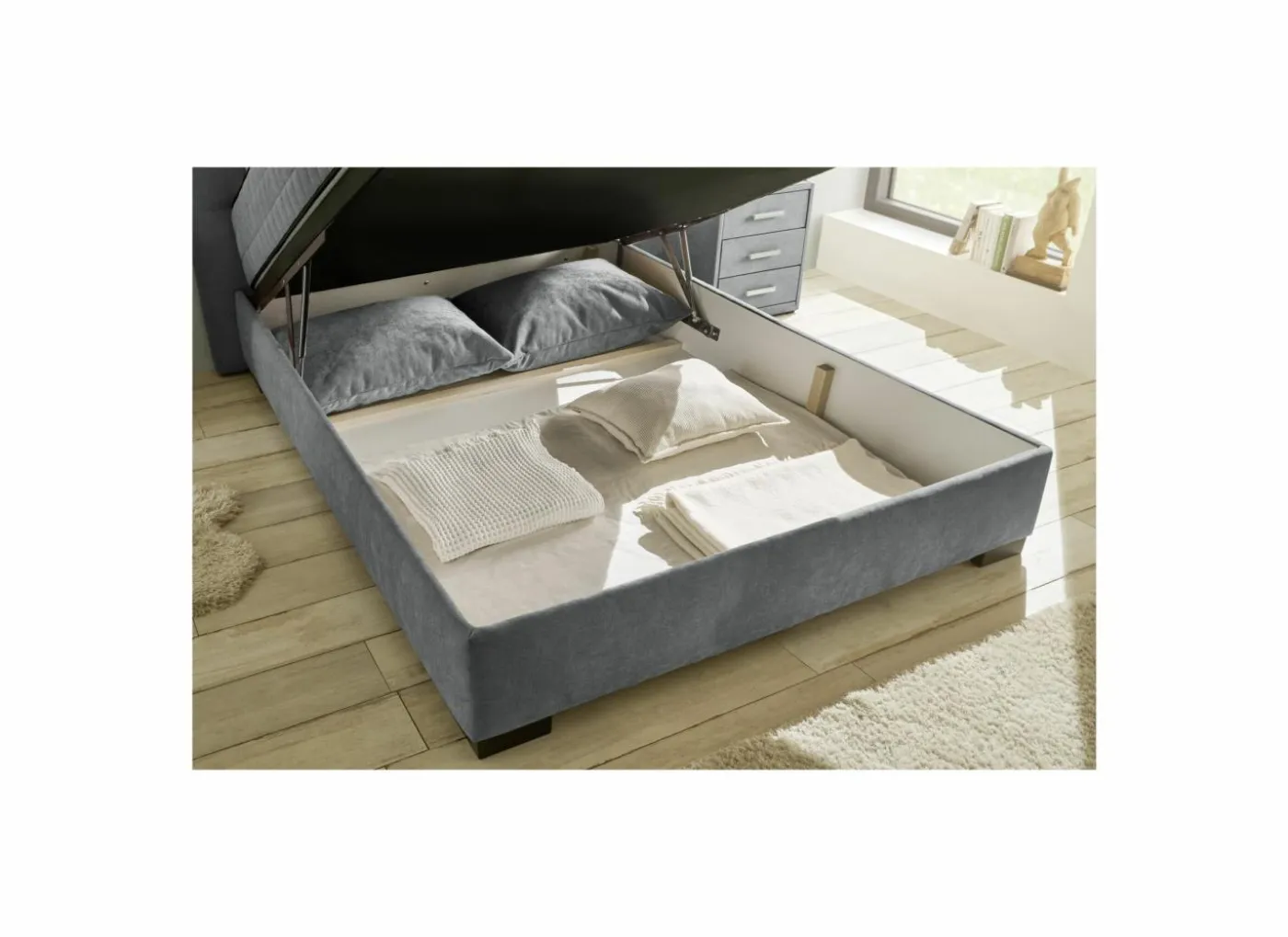 Bedbox Nagol A 140x200cm - stof - antraciet met opbergruimte