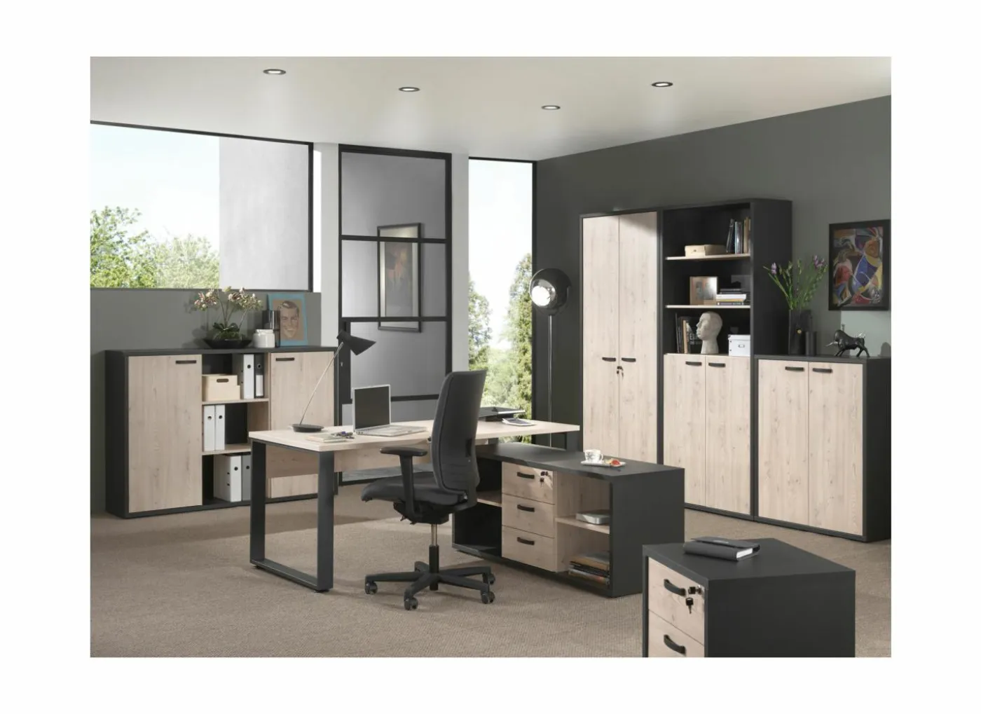 Boekenkast Capo 2 160x40x216cm - melamine - kastanje & zwart