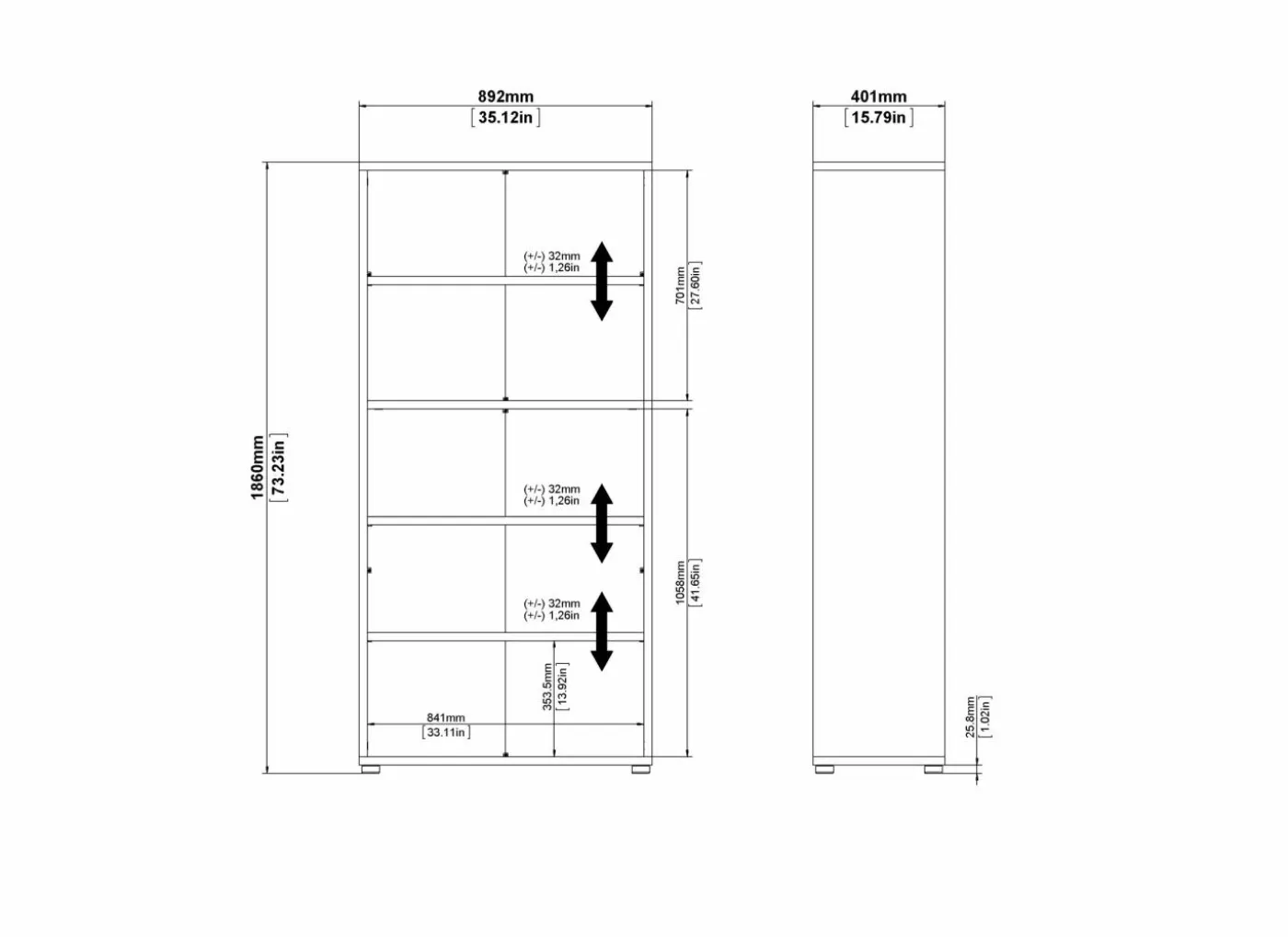 Boekenrek Prima 89x40x186cm - decor - wit