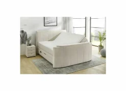Boxspring Belair Max 180x200cm - stof - beige met tv-lift en opbergruimte