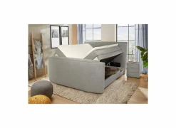 Boxspring Belair Max 180x200cm - stof - lichtgrijs met tv-lift en opbergruimte