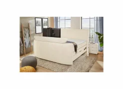 Boxspring Belair Mix 180x200cm - stof - ecru met tv-lift en opbergruimte