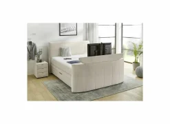 Boxspring Belair Mix 180x200cm - stof - beige met tv-lift en opbergruimte