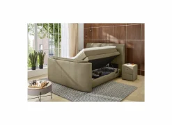 Boxspring Belair Normal 180x200cm - stof - mud met tv-lift en opbergruimte
