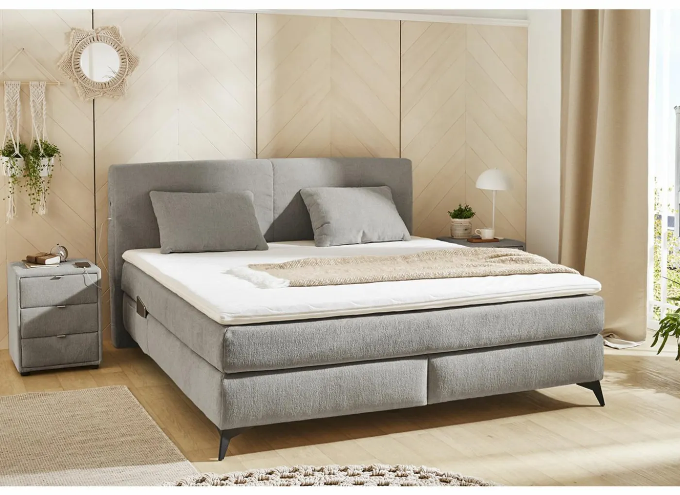 Boxspring Kira Max 160x200cm - stof - middengrijs