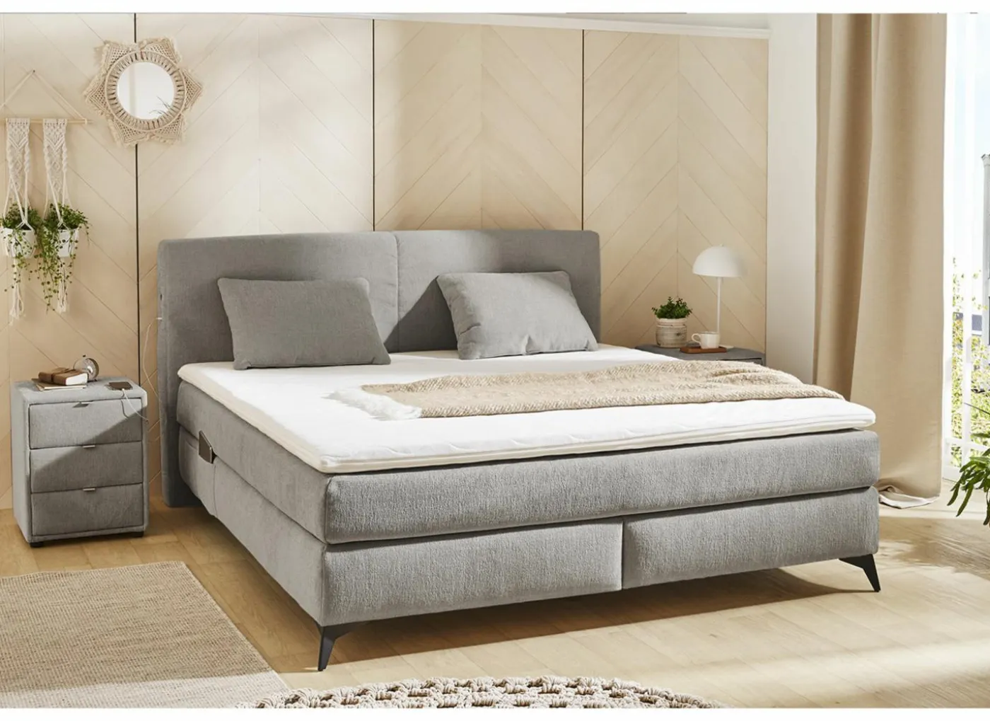 Boxspring Kira Normal 180x200cm - stof - middengrijs