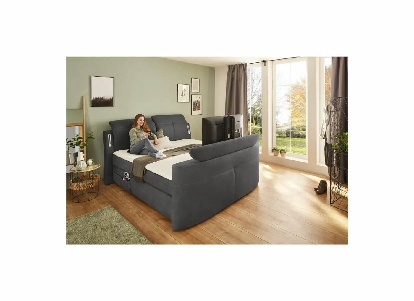 Boxspring Moviestar Max 180x200cm - stof - donkergrijs met tv-lift