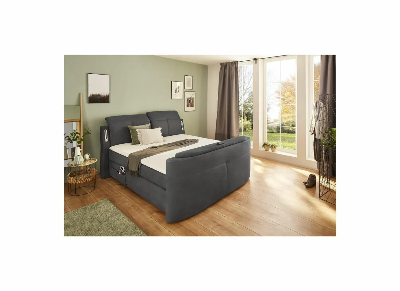 Boxspring Moviestar Mix 180x200cm - stof - donkergrijs met tv-lift