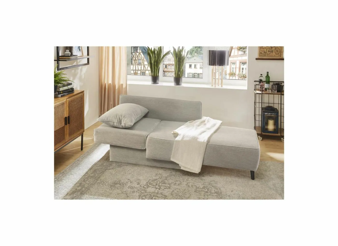 Chaise longue Rex Recamière 155x95x81cm - stof - lichtgrijs met bedfunctie