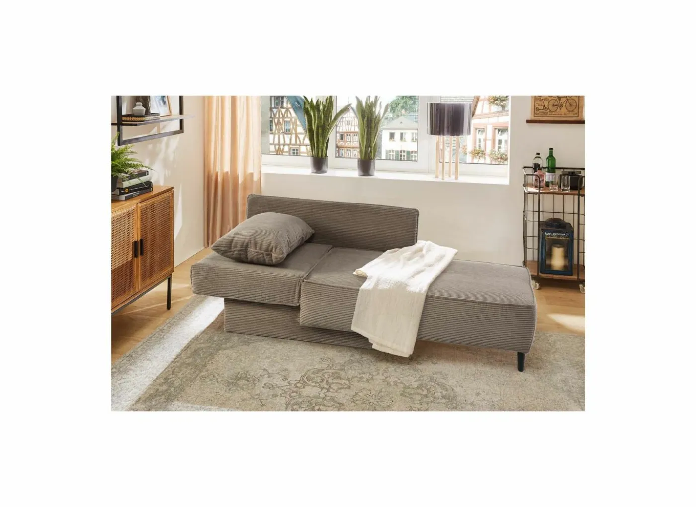 Chaise longue Rex Recamière 155x95x81cm - stof - bruin met bedfunctie
