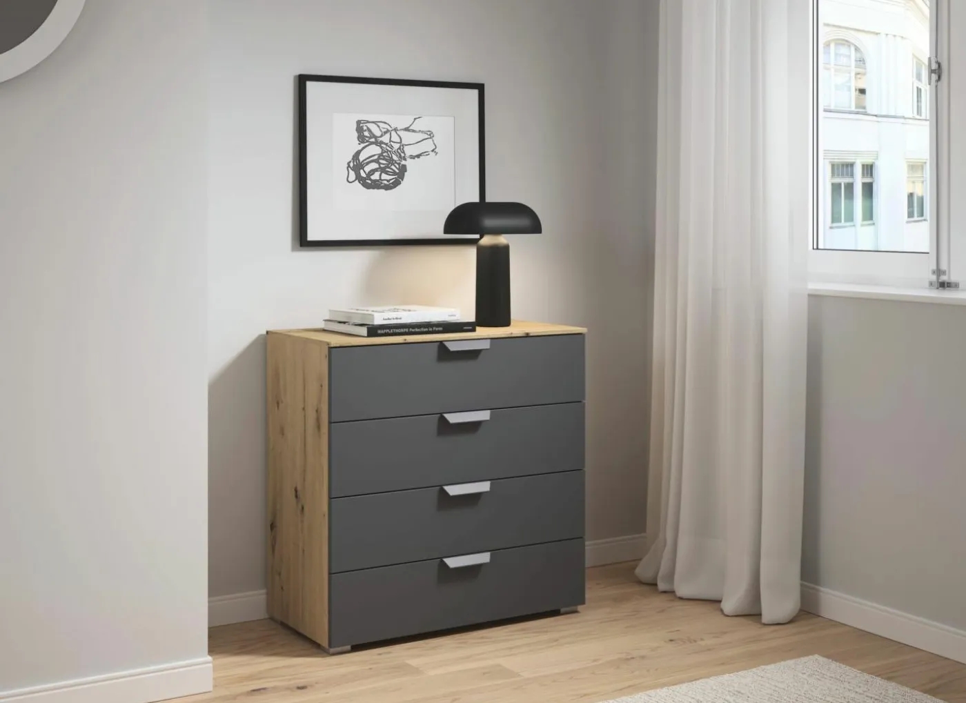 Commode 80x42x81cm - decor - artisanale eik & grijs metallic