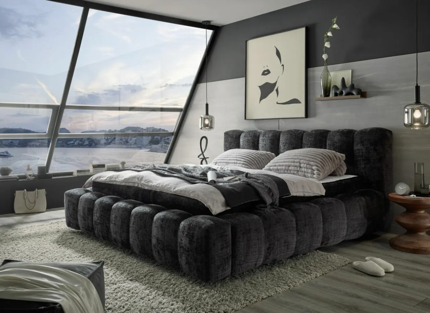 Gestoffeerd bed Bexley 160x200cm - stof - zwart