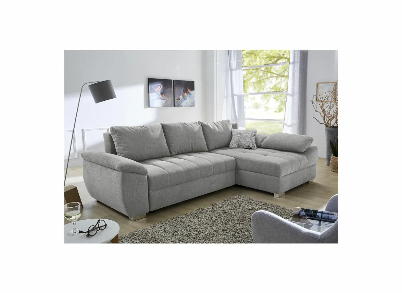 Hoeksalon Alster 268x161cm - stof - grijs met bedfunctie