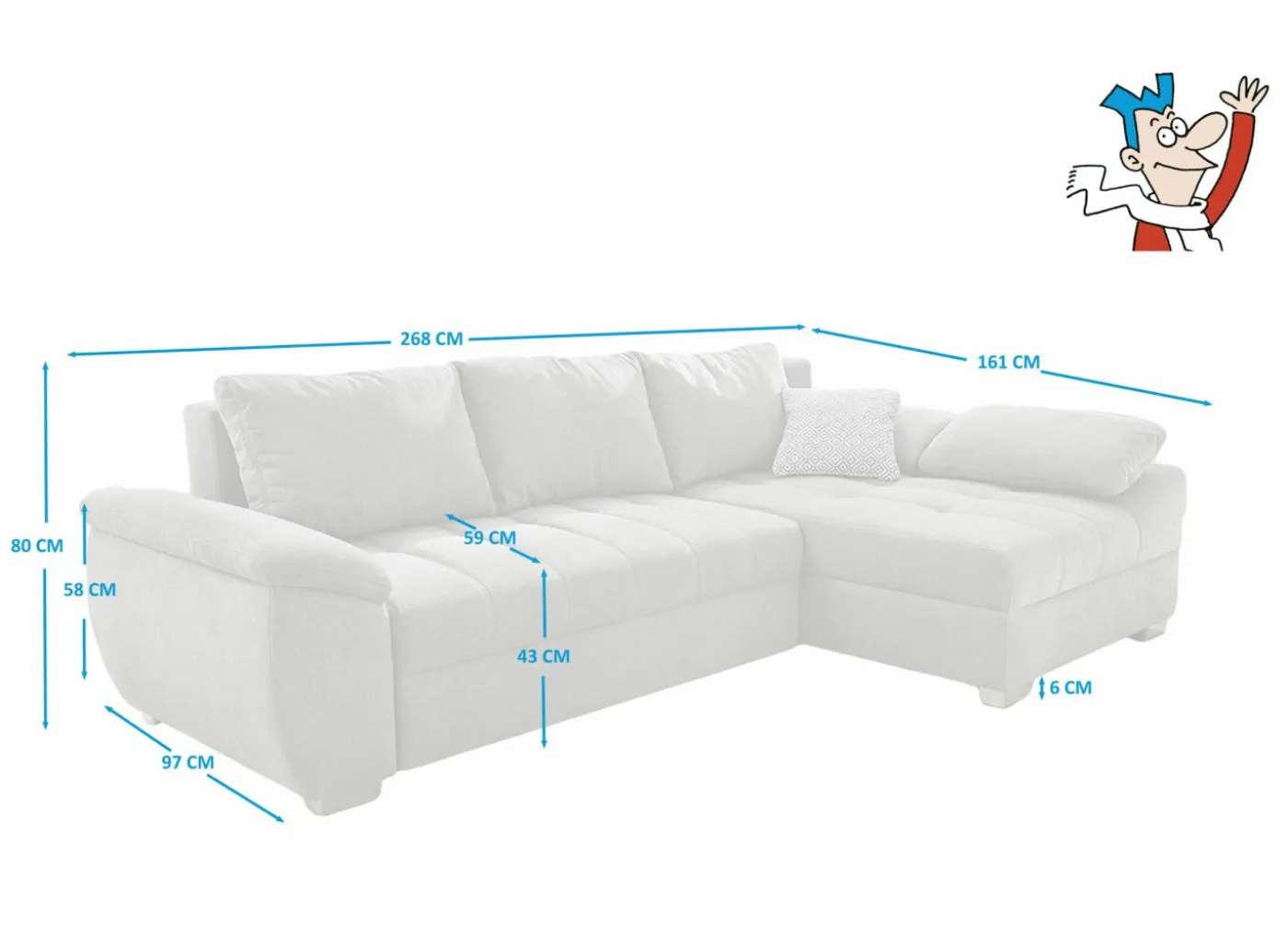 Hoeksalon Alster 268x161cm - stof - grijs met bedfunctie