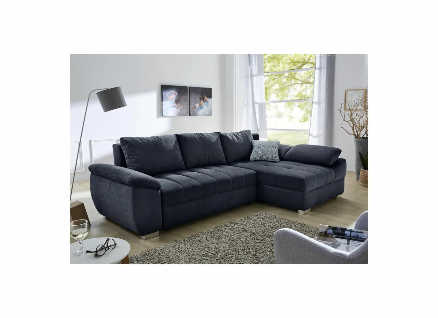 Hoeksalon Alster 268x161cm - stof - donkerblauw met bedfunctie