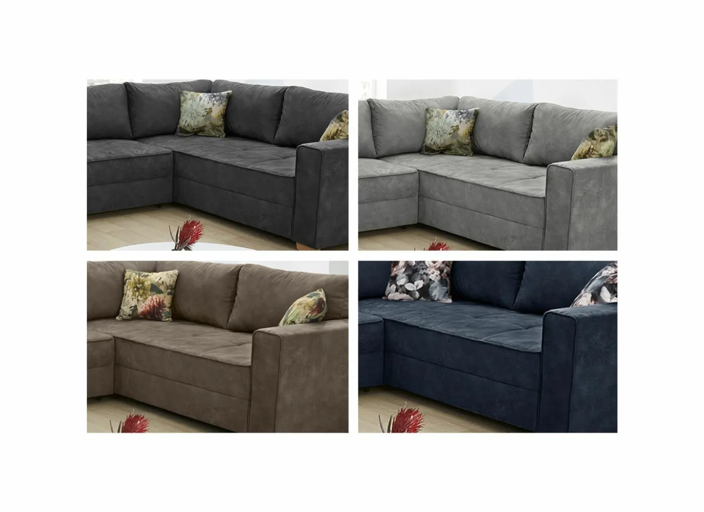 Hoeksalon Brixen 379x227cm - stof - bruin met bedfunctie