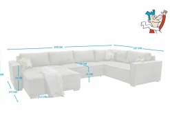 Hoeksalon Brixen 379x227cm - stof - lichtgrijs met bedfunctie