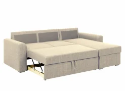 Hoeksalon Flemingsburg 226x165cm - stof - beige met bedfunctie en opbergruimte