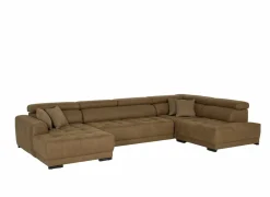 Hoeksalon Rimini 388x224cm - stof - cognac met bedfunctie
