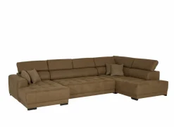 Hoeksalon Rimini 388x224cm - stof - cognac met bedfunctie