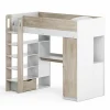 Hoogslaper Evora 90x200cm - decor - ivory oak & wit met bureau en opbergruimte
