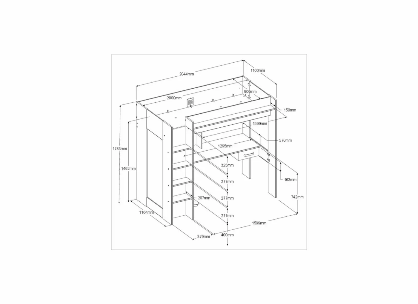 Hoogslaper Heavy 90x200cm - decor - eik & donkergrijs