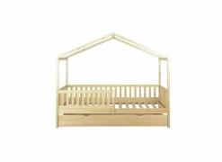 Huisbed Cinderella 90x200cm - den massief - naturel met opberglade