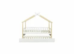 Huisbed Guinevere 90x200cm - den massief - naturel & wit met bedlade