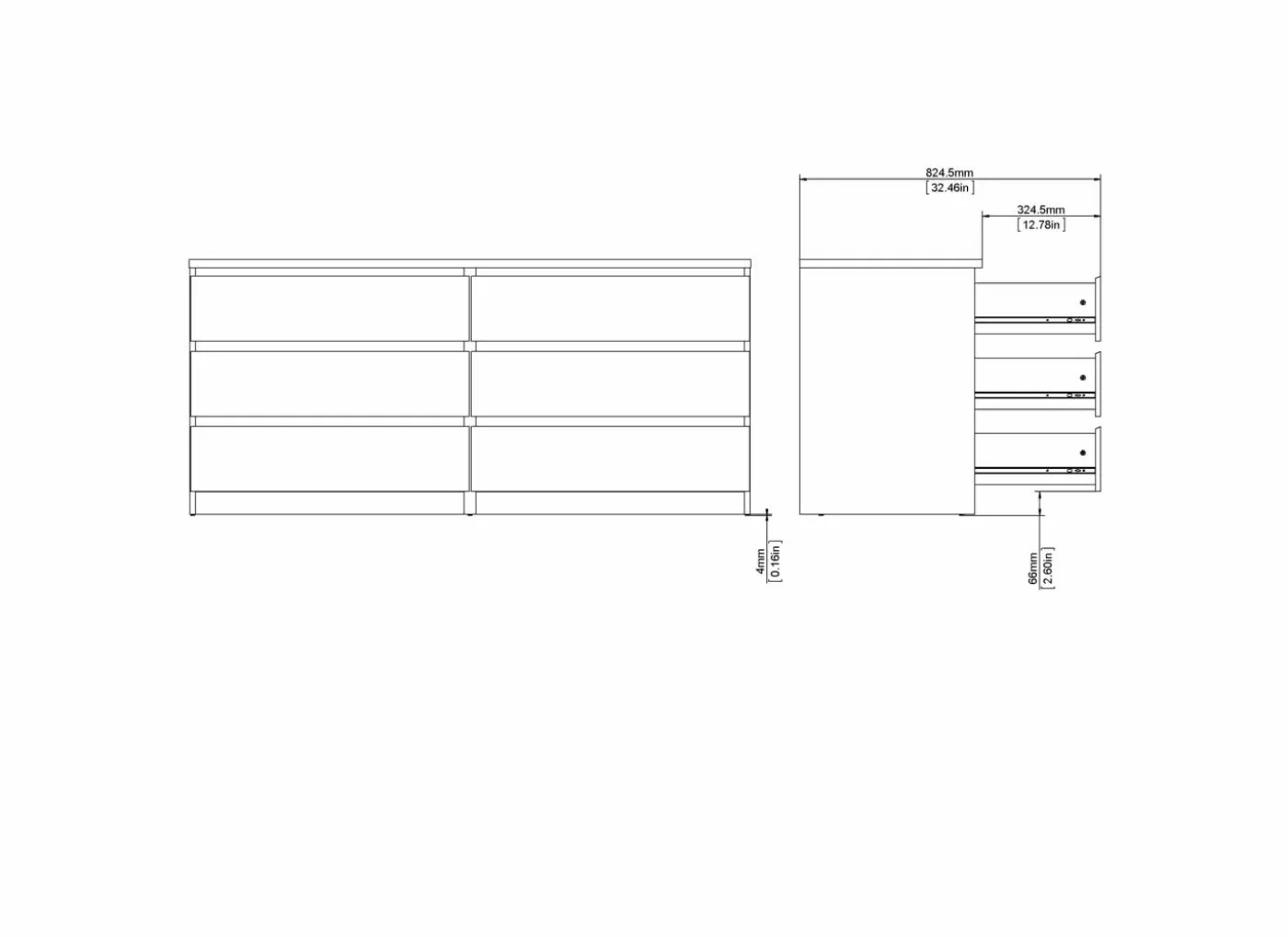 Ladekast Naia 154x50x71cm - melamine - wit hoogglans
