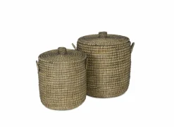 Linnenmand Yasuke Ø45x50/Ø40x45cm set van 2 naturel