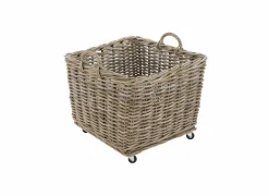 Rieten mand op wieltjes, 64x64x47cm