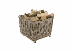 Rieten mand op wieltjes, 64x64x47cm