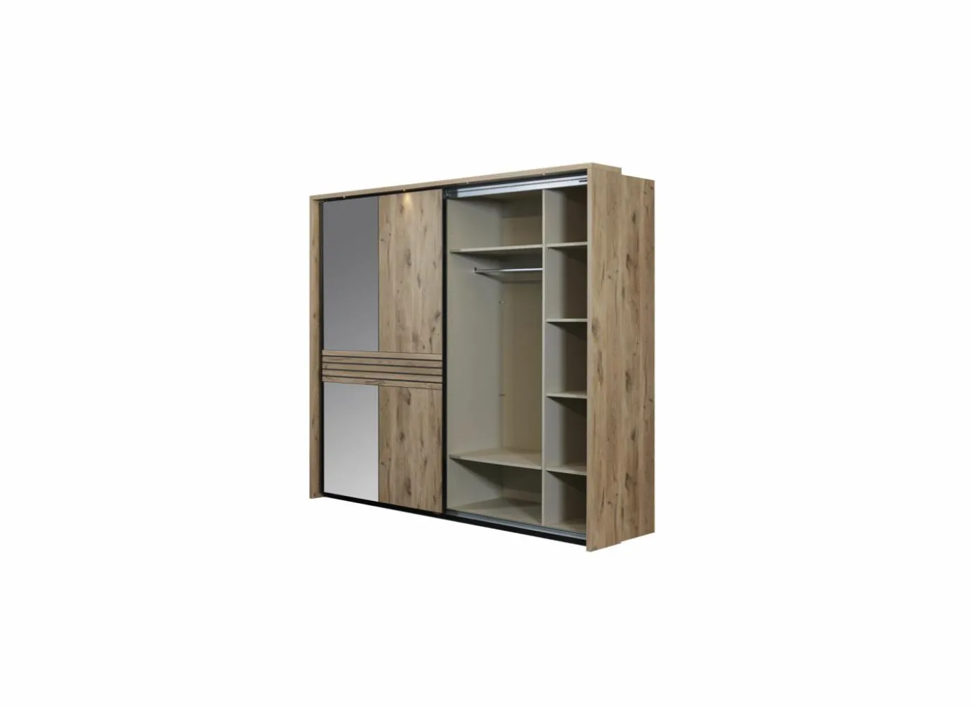 Schuifdeurkast Tanya 286cm - decor - canyon oak & zwart
