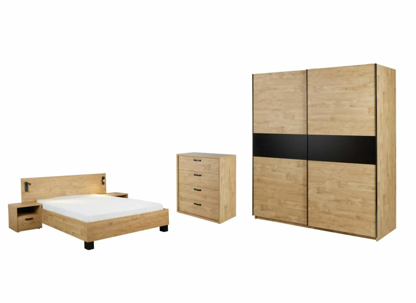 Slaapkamer Clara met bed 160x200cm - kleerkast 200cm - commode 90cm en 2 nachtkastjes