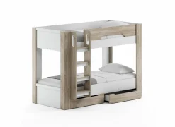 Stapelbed Evora 90x200cm - decor - ivory oak & wit met opbergruimte