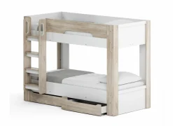 Stapelbed Evora 90x200cm - decor - ivory oak & wit met opbergruimte
