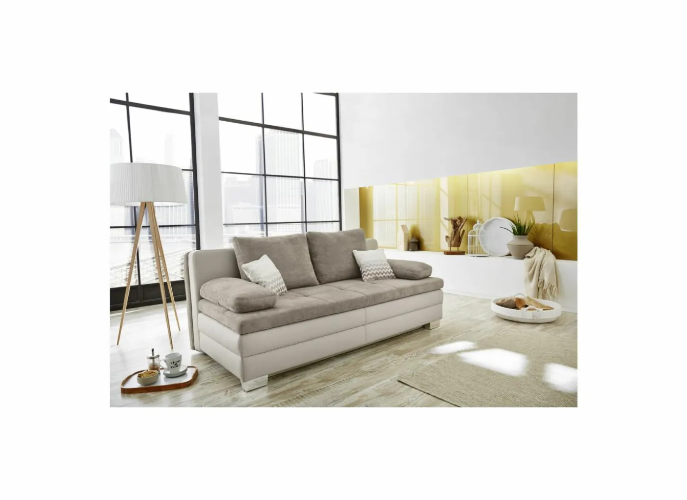 Zetelbed Lincoln 2 persoons - 203x102cm - stof & lederlook - taupe & beige