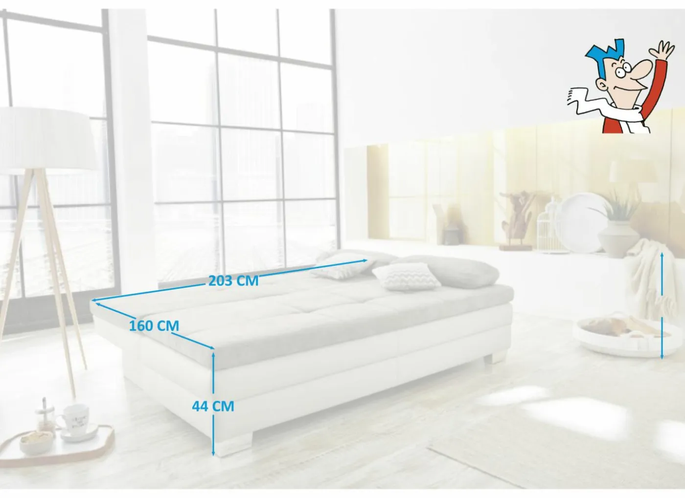 Zetelbed Lincoln 2 persoons - 203x102cm - stof & lederlook - taupe & beige